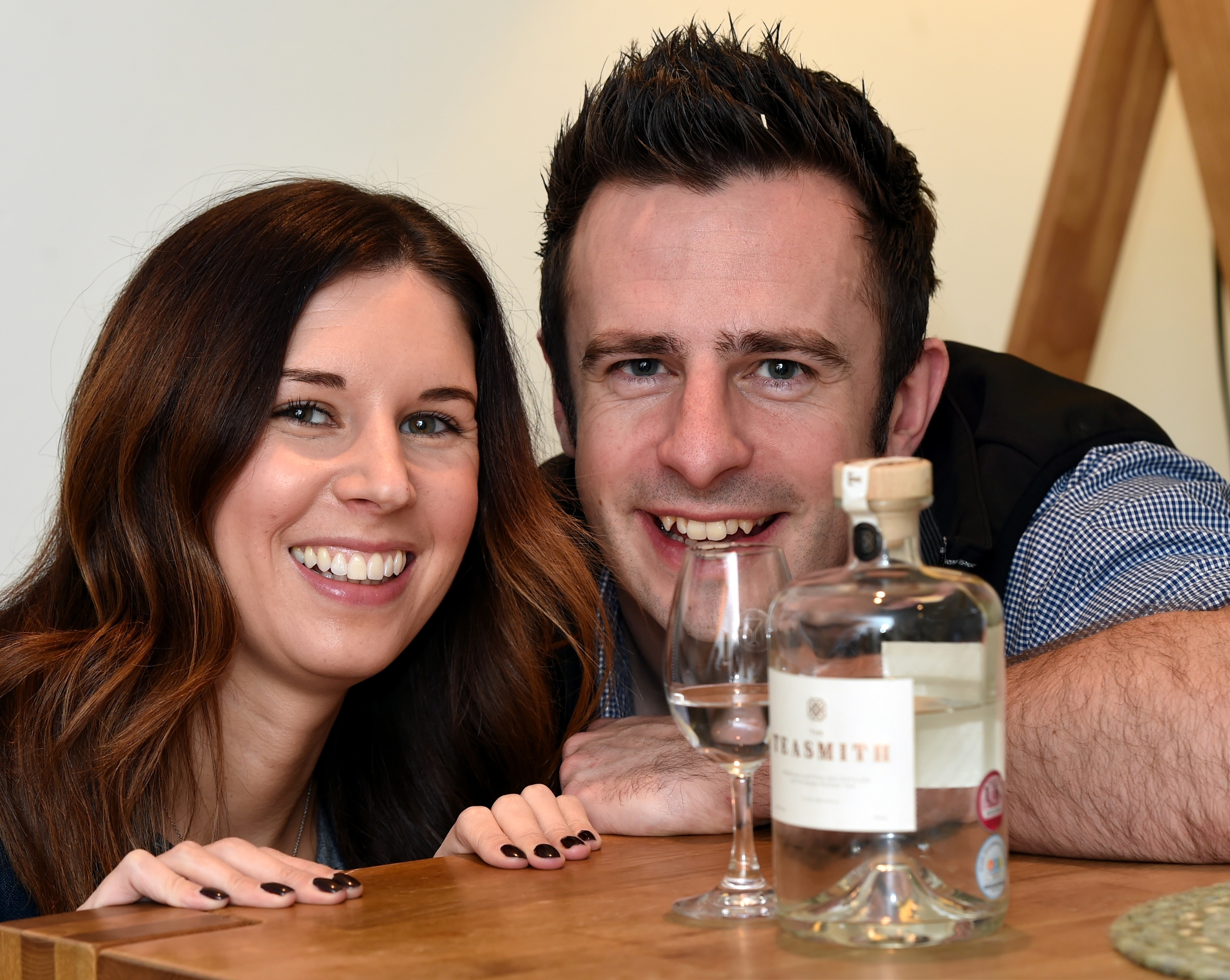 Nick and Emma Smalley with the gin.  Picture by Jim Irvine