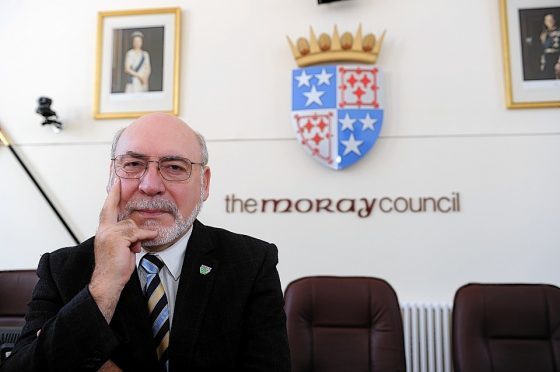 Council Leader, Stewart Cree, inside Moray Council Chamber