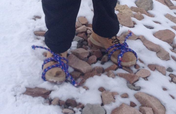 The homemade crampons 