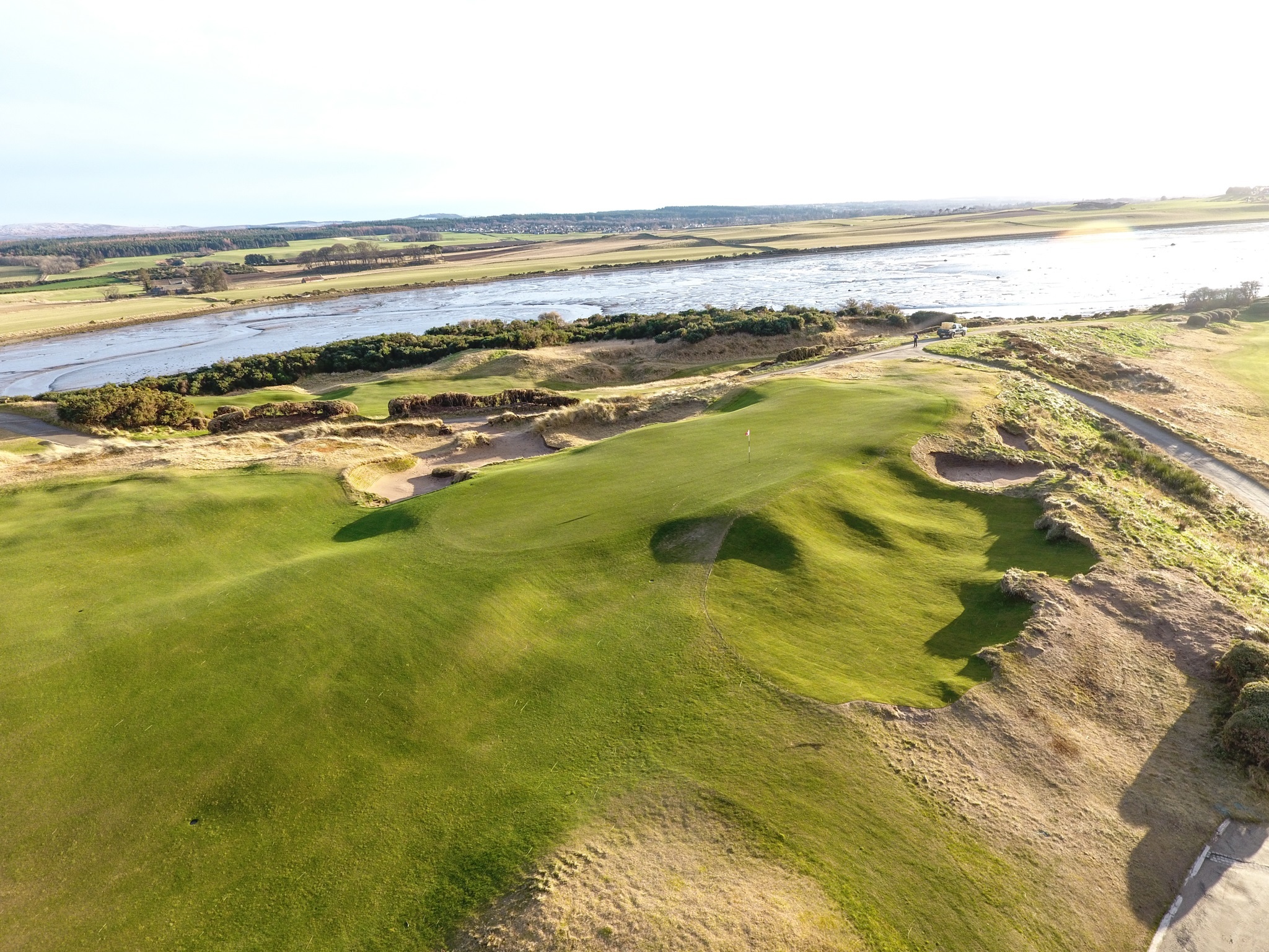 The green-side bunker on the 6th has been filled