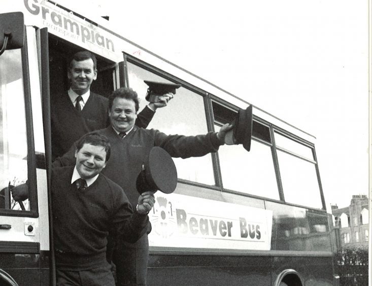 Grampian Transport trainee bus drivers Malcolm Ritchie, Keith Duncan and George Ewen