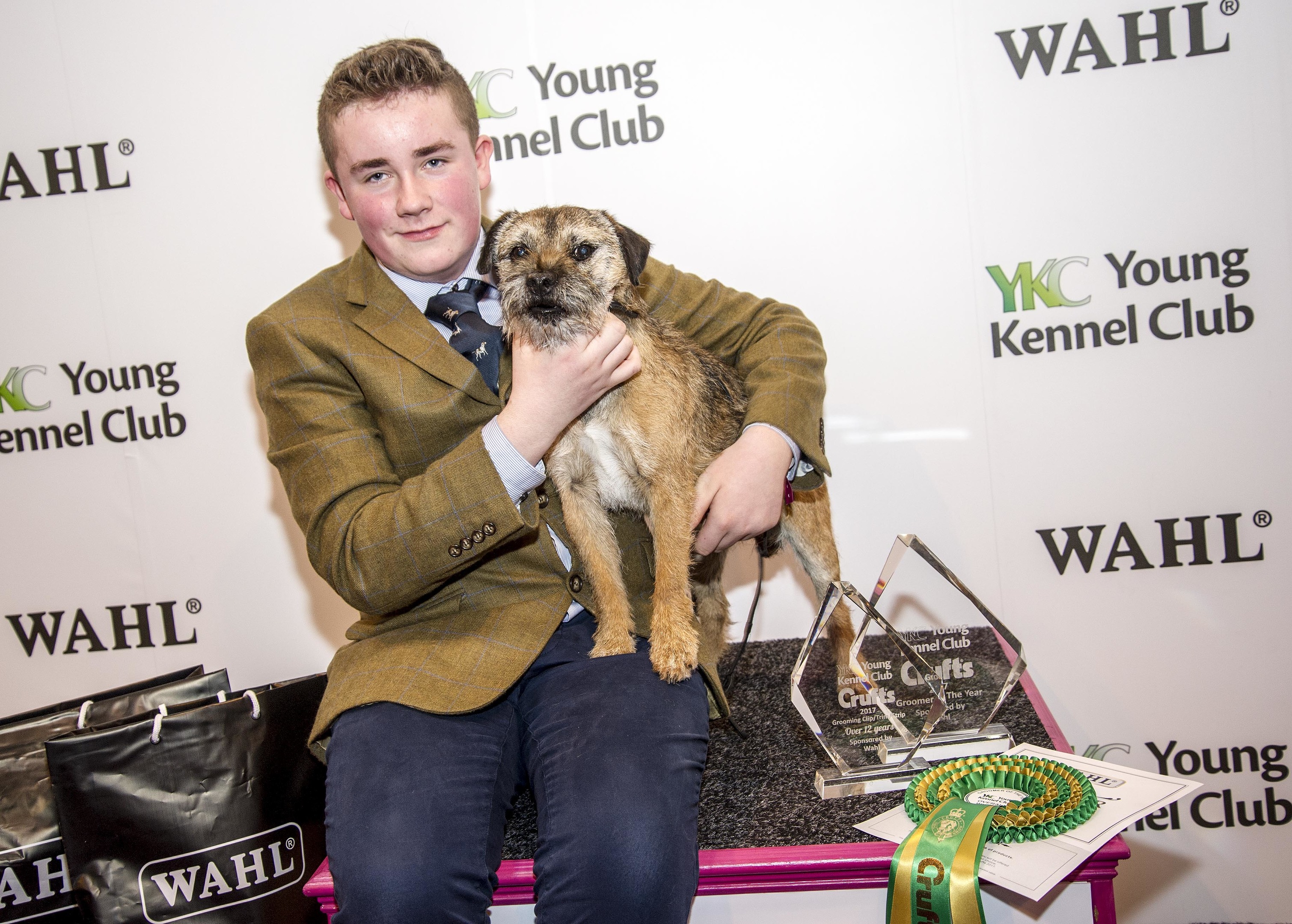 20170310 Copyright onEdition 2017
Free for editorial use image, please credit: onEdition


YKC Groomer of the Year competition Overall Winner Hunter MacDonald (15) and Jock the Broder Terrier today (Friday 10.03.17), the second day of Crufts 2017, at the NEC Birmingham.


Crufts is the world's greatest dog show and this year will see around 22,000 healthy, happy dogs competing for the coveted 'Best in Show' title as well as taking part in the many other competitions that take place at the show, from Agility and Flyball to the hero dog competition Eukanuba Friends for Life and Scruffts Family Crossbreed of the Year. Crufts 2017 runs from the 9th to the 12th March at the NEC, Birmingham.

Crufts is the perfect opportunity for dog lovers meet around 200 breeds of dog, find out how to go about getting a dog, and to find out about activities and competitions they can get involved in with their own dog.

For more information please contact the Press Office via: T: 020 7518 1008 / 1020
E: press.office@thekennelclub.org.uk

For additional images please visit: http://www.w-w-i.com/crufts_2017/

If you require a higher resolution image or you have any other onEdition photographic enquiries, please contact onEdition on 0845 900 2 900 or email info@onEdition.com

This image is copyright onEdition 2017.

This image has been supplied by onEdition and must be credited onEdition.
The author is asserting his full Moral rights in relation to the publication of this image. Rights for onward transmission of any image or file is not granted or implied. Changing or deleting Copyright information is illegal as specified in the Copyright, Design and Patents Act 1988. 

If you are in any way unsure of your right to publish this image please contact onEdition on 0845 900 2 900 or email info@onEdition.com
