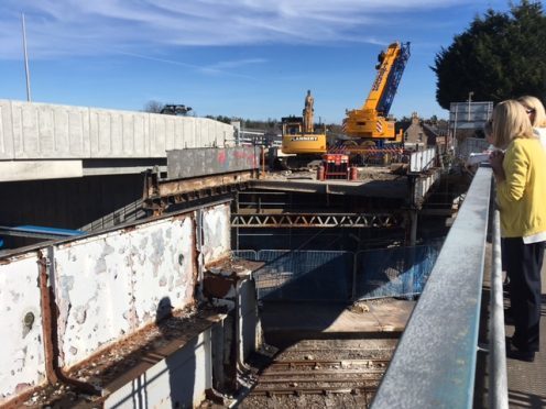 Work taking place on the bridge at Muir of Ord