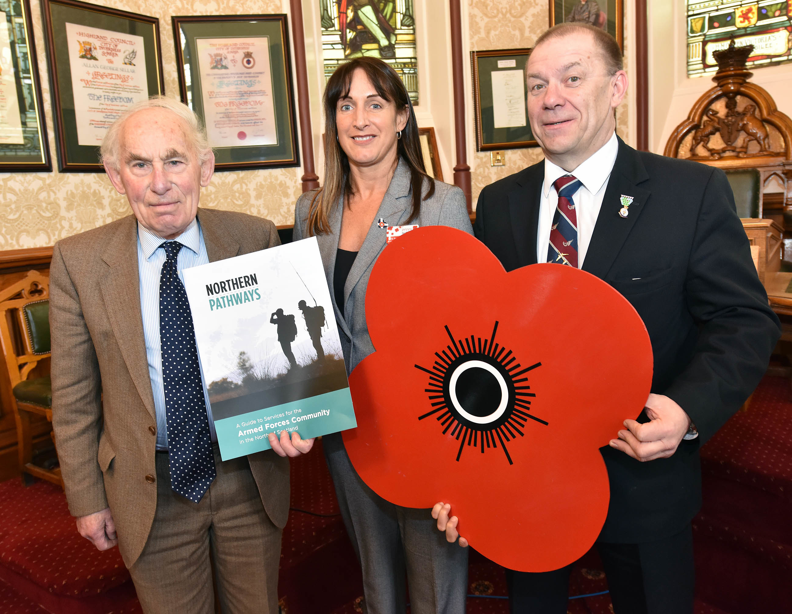 From left: Cllr Roddy Balfour, Poppyscotland Welfare Services Manager Nina Semple, and Cllr Chris Tuke