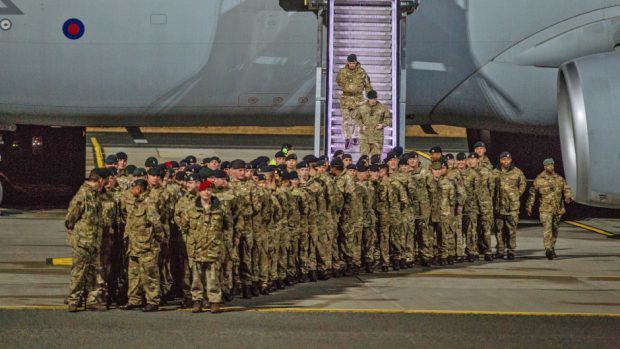 Soldiers from the 5th Battalion The Rifles Battlegroup (5 RIFLES) arriving at Amari airbase .