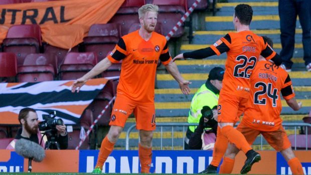 Thomas Mikkelsen in action for Dundee United