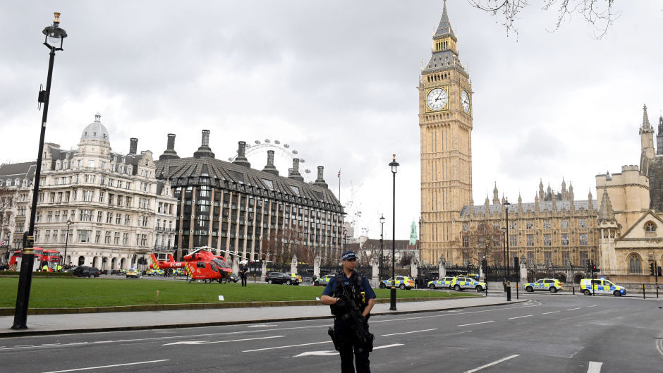 Police outside the Palace of Westminster, London