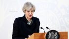 Prime Minister Theresa May gives a speech.
