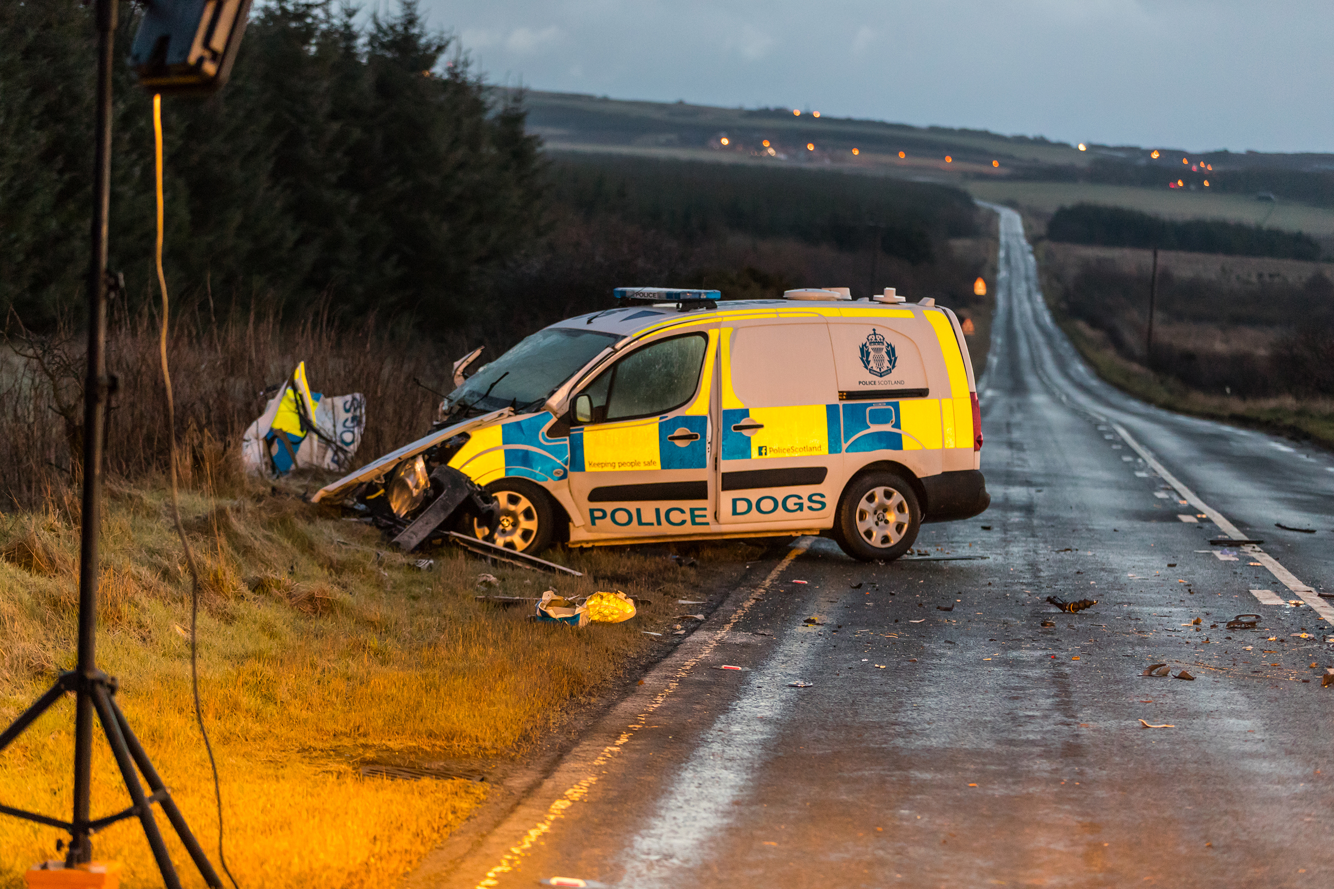 The scene of the serious RTC on the A90 near Longhaven involving a police van
