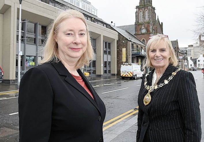 Brenda Pound of Wipro and City Provost Helen Carmichael outside the company's new Inverness offices.