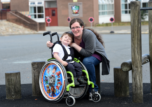 Ailsa and her son Baxter soon after Baxter's first day at Dyce Primary