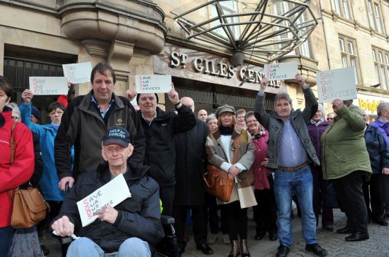 Bus passengers staged a protest outside the St Giles Centre during the consultation event.