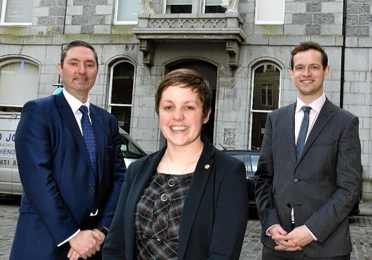 l-r Mark Fahy, head of UK small and mid-cap Companies at the London Stock Exchange and Aberdeen MPs Kirsty Blackman and Callum McCaig