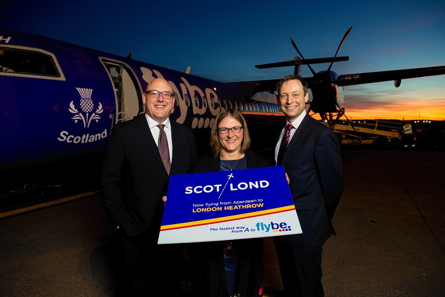 L-R Flybe chief revenue officer Vincent Hodder, AIA managing director Carol Benzie and Scottish Conservative North-east MSP Liam Kerr