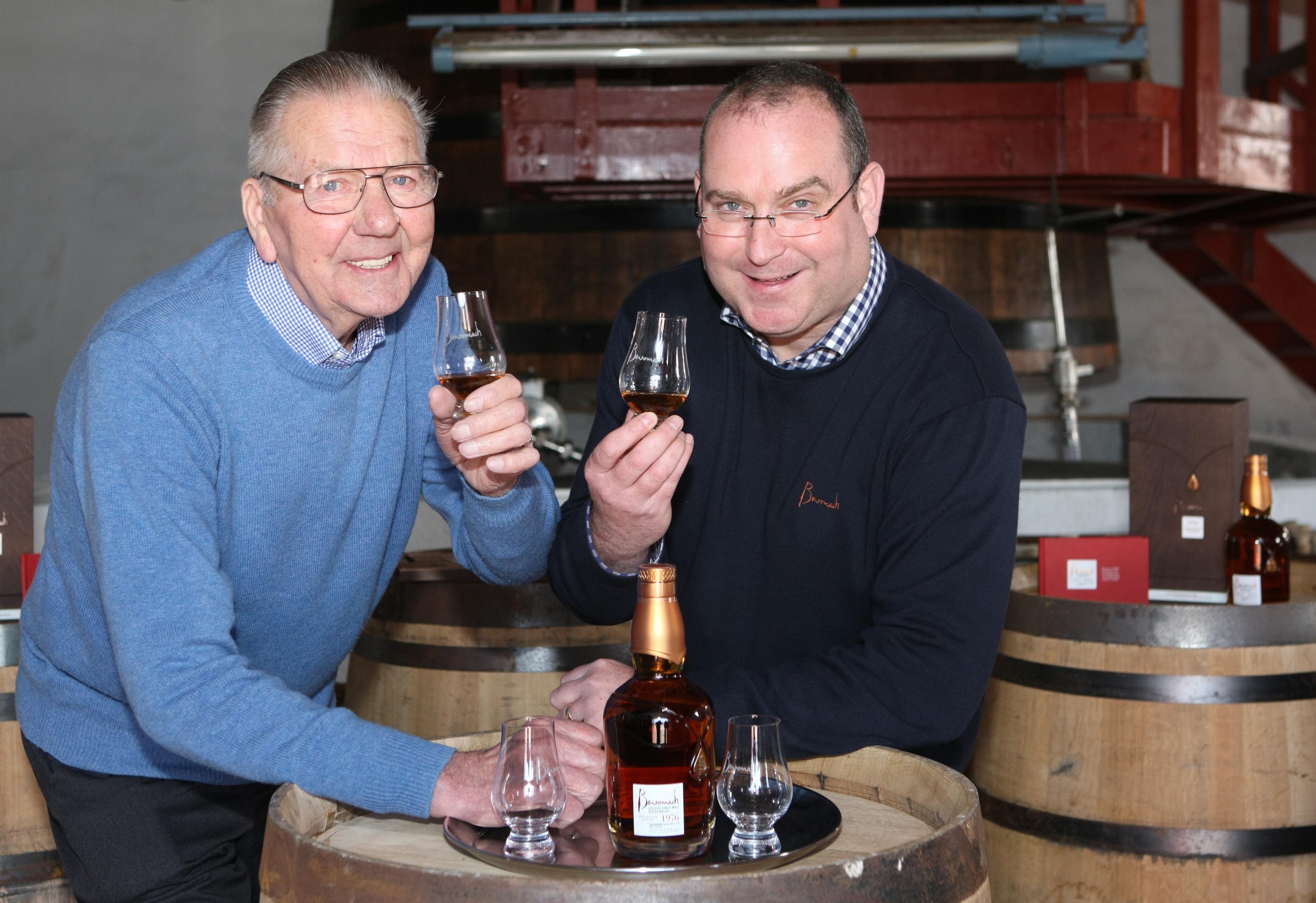 Benromach Distillery manager Keith Cruickshank, right, with retired distiller Tom Anderson.