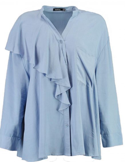 Boohoo Sandy Oversized Blue Ruffle Shirt, £18 (www.boohoo.com)