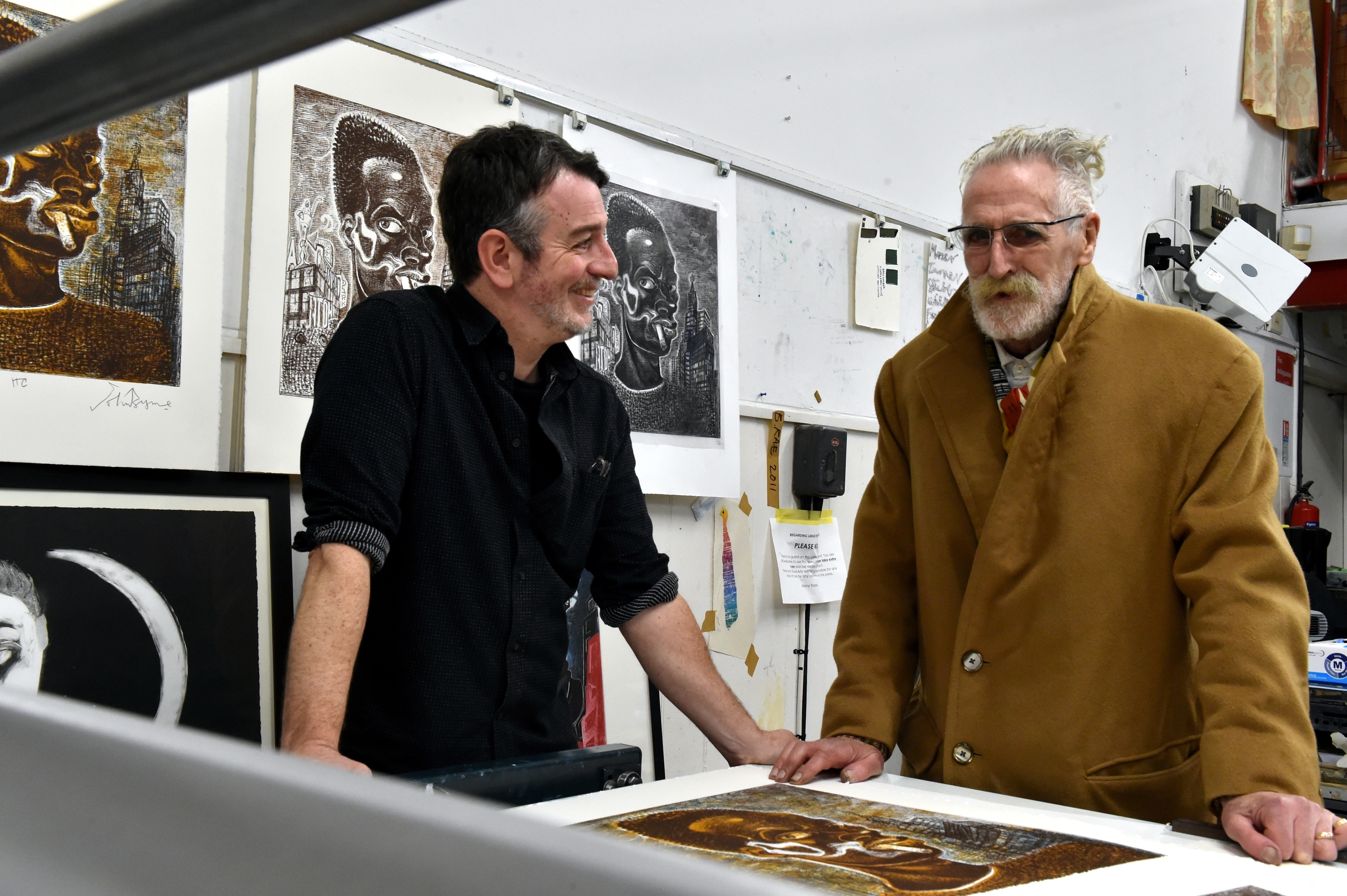 John with David McCracken, (left) print curator, Peacock Visual Arts. 