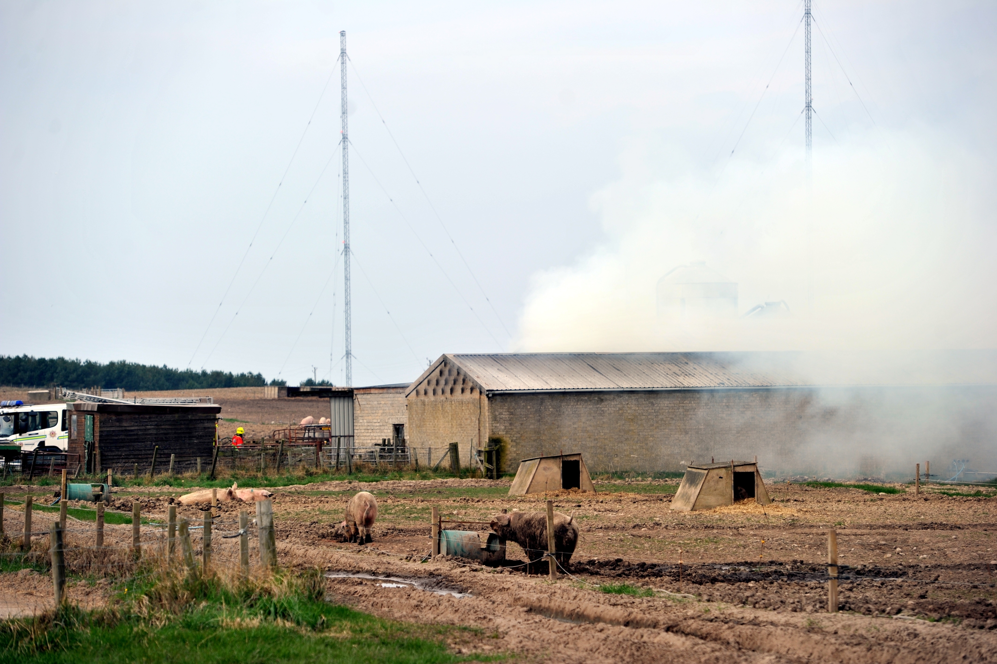 Fire at a pig farm near Cummingston, Moray.