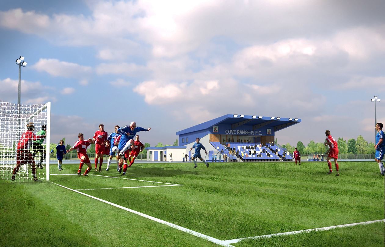 Artists impression of how the proposed Cove Rangers ground at Bobby Calder Park could look