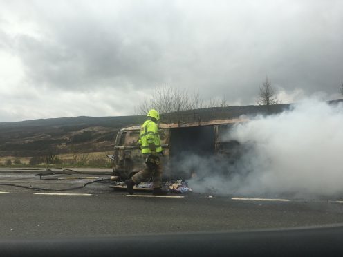 Firefighters attended the camper van fire on the A9 this morning