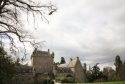 The helicopter hovers over Cawdor Castle