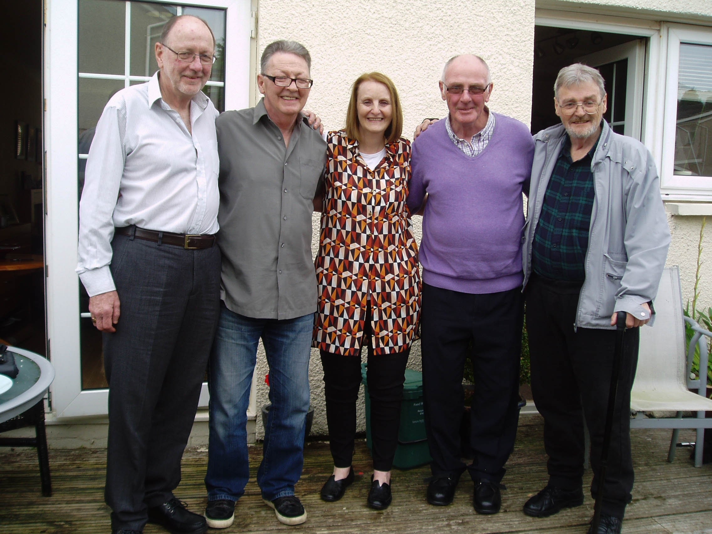 Five siblings L to R Ian Savage (born Peter Fleming Clark), Bernard Clark,  Joan Clark, Iain McLean (born David Clark) and James Clark.