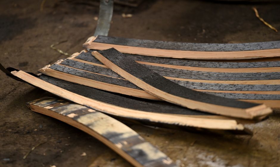 Some of the coopers' tools and materials of whisky barrels which haven't changed over the years.