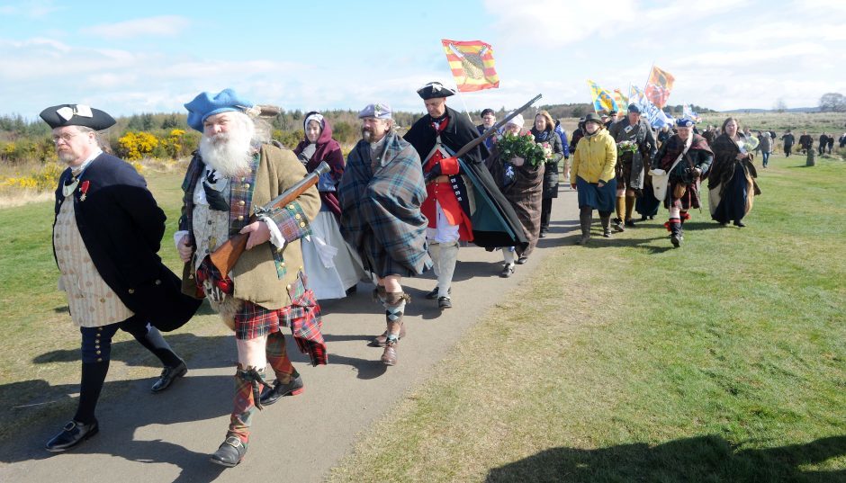 Protesters who marched at Culloden Battlefield.