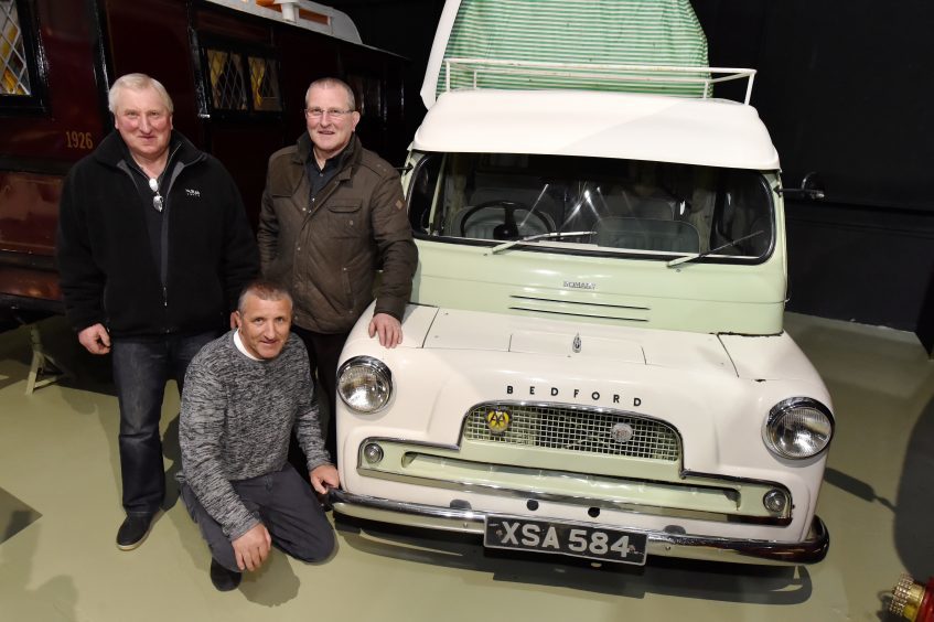 The Bedford CA Romany Dormobile that was won in a competition organised by the Press and Journal Newspaper during 1963.
Sons of winner James Stuart (L-R) James, Richard and Ian Stuart.