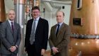 Left-right, Graeme Littlejohn head of external affairs at the Scotch Whisky Association, Business and Energy Secretary Greg Clark, Harris Distillery managing director Simon Erlanger.