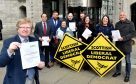 The Liberal Democrats held their manifesto launch outside Marischal College in Aberdeen. Leader Iain Yuill with (from left) Martin Greig, Cameron Finnie, Dorothy Pearce, Gregor McAbery, Steve Delanay, Jennifer Stewart, Jenny Wilson and Ken McLeod.
Picture by Colin Rennie.