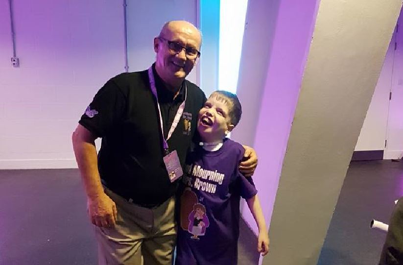 Kai Anderson, right, meets Brendan O'Carroll backstage at the Hydro in Glasgow.