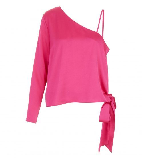 New Look Pink Sateen One Shoulder Tie Side Top, £19.99 (www.newlook.com)
