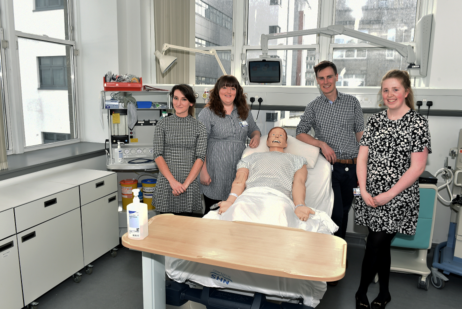NHS Grampian are launching a new scheme where they are offering Aberdeen University Graduates jobs as physicians, in an effort to help their recruitment crisis. (from left) Stacey Kerr, Claire McGlynn, Andrew Fraser and Sophie MacDonald.
Picture by COLIN RENNIE  April 14, 2017.