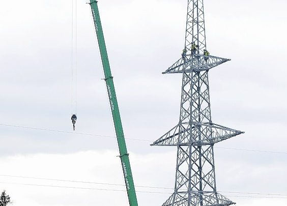 The first of 600 new pylons on the Beauly-Denny line was completed in 2012.