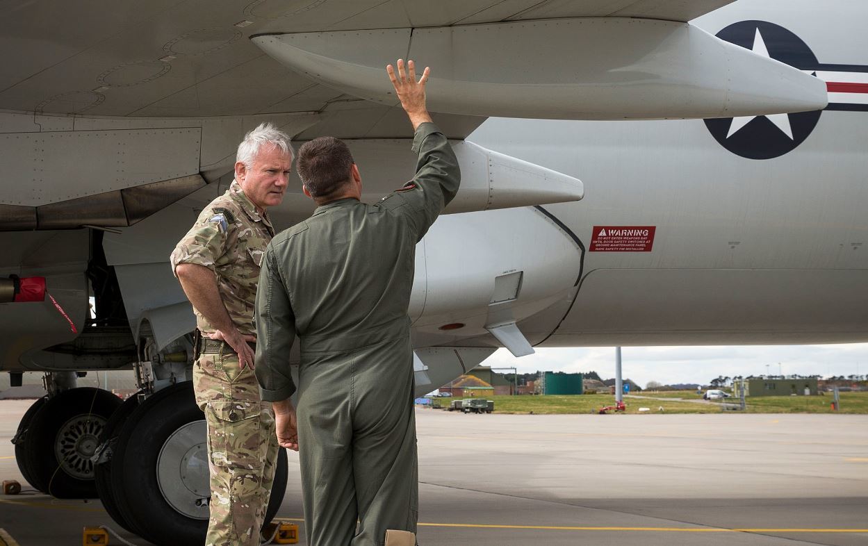 General Sir Gordon Messenger, pictured left, was shown the capabilities of the P-8 Poseidon on his visit to RAF Lossiemouth.