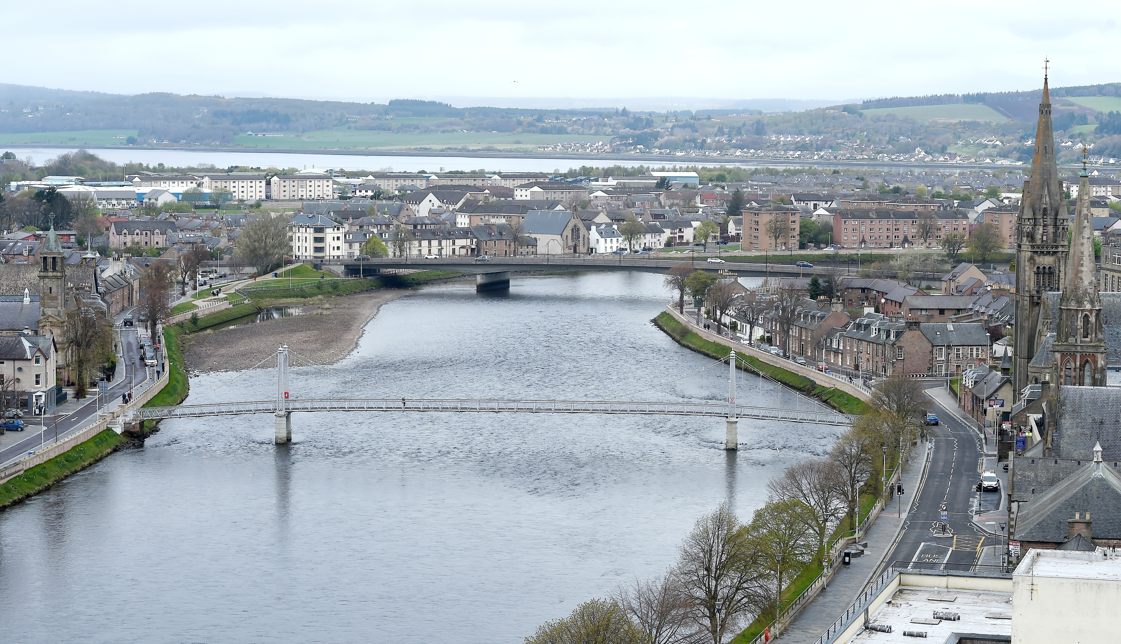 The River Ness with the Greig Street footbridge and the Friars Bridge. Picture by Sandy McCook