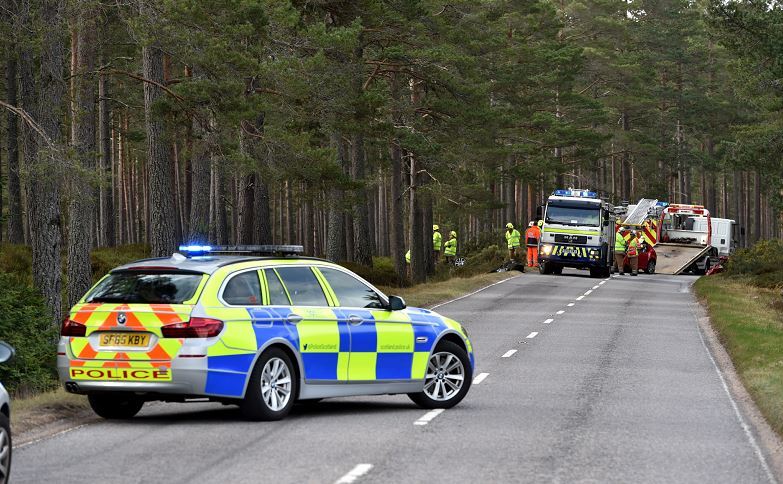 Emergency services in attendance at the fatal crash on the A93, near Braemar