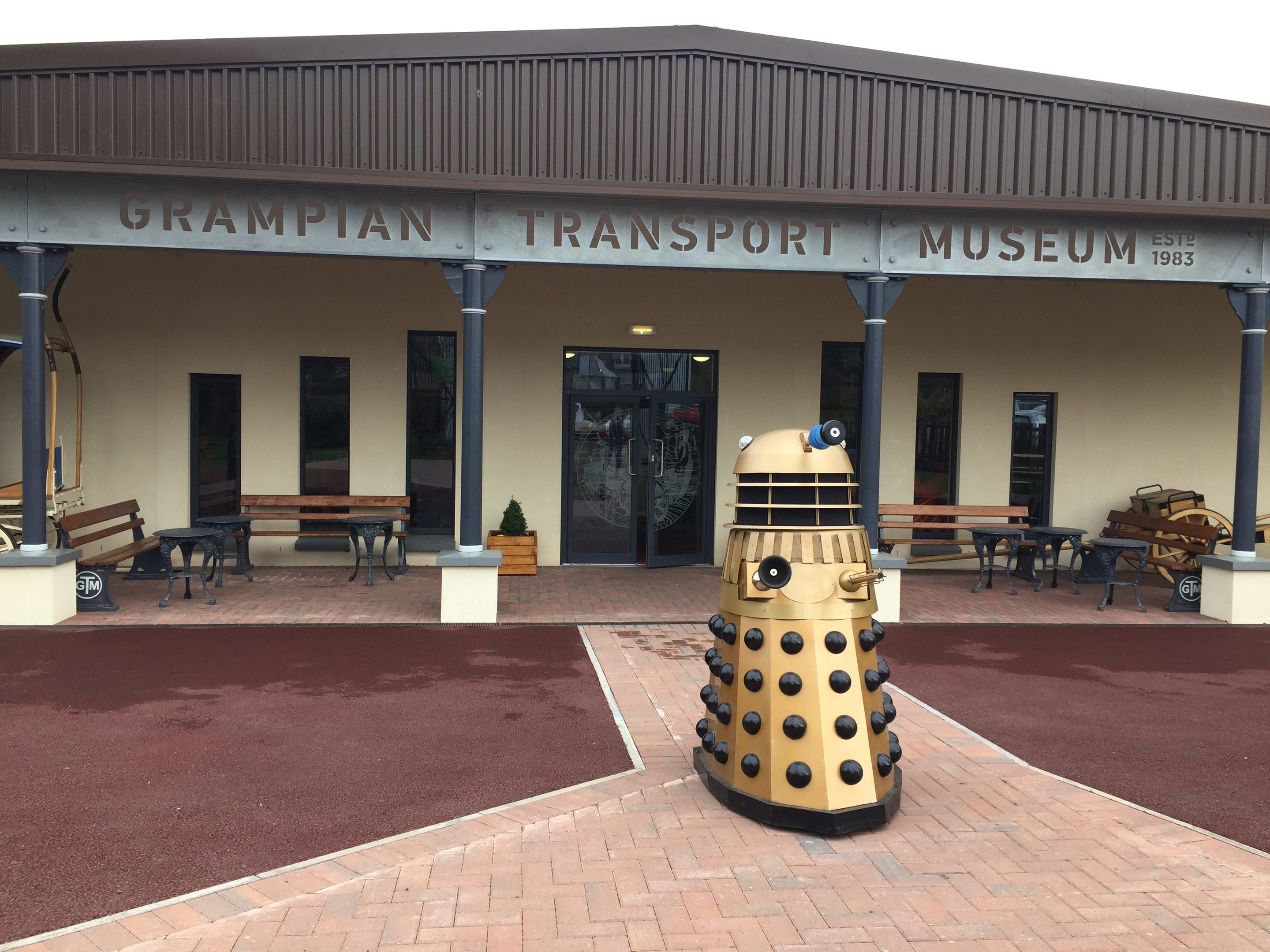 Alec the Dalek waits for intruders outside the Grampian Transport Museum, Alford.