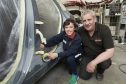 Rhuairidh MacDonald with his dad Philip MacDonald at the Donald Mackenzie car body shop.