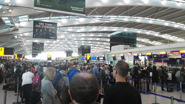 The scene at Heathrow Airport at the weekend following British Airways flight problems