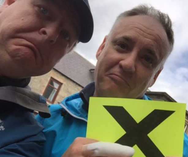 Moray MSP Richard Lochhead, pictured right, received moral support from general election candidate Angus Robertson following the injury.