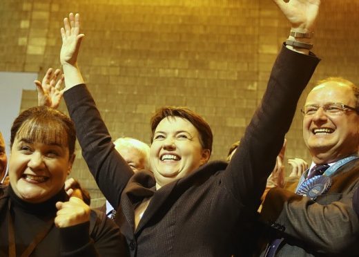 Scottish Conservative Leader, Ruth Davidson, celebrates at Meadowbank Stadium, Edinburgh.