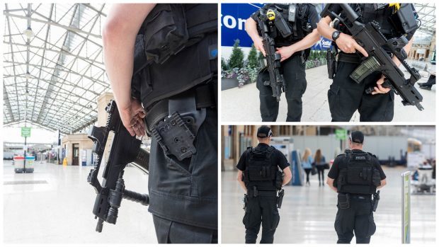 Armed police are deployed to Aberdeen train station