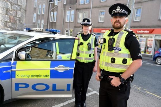 Picture of Susanne Gardiner and Rob Graham on patrol in Inverurie.