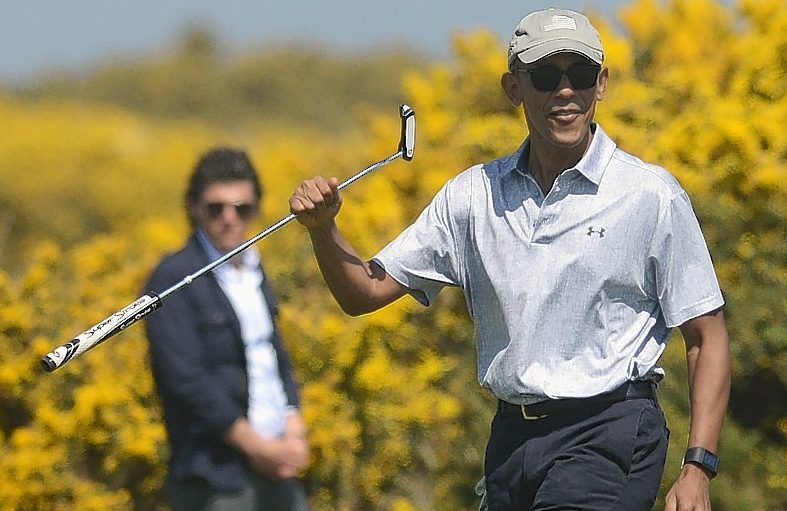 Former US President Barack Obama plays the Old Course at St Andrews