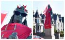 Queen Victoria adorned in Dons colours and shades on Queen's Cross, Aberdeen
