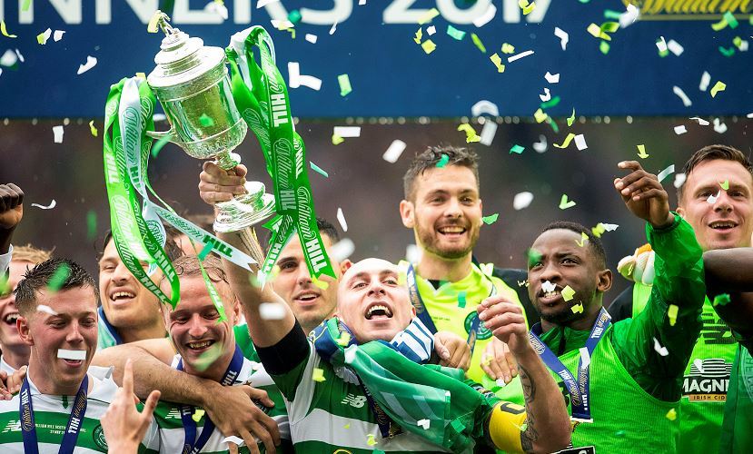 Celtic's Scott Brown lifts the Scottish Cup