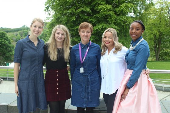 From left to right: Student nurses Amelia Holt and Kimberley Tosh, Robert Gordon University lecturer Jackie Leith and student nurses Chloe Sangster and Celeste Ross.