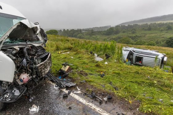 The Mitsubishi 4x4 rolled down an embankment after colliding with a Volkswagen van.